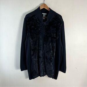 Catherines Black Zipped Faux Fur Front Plush Jacket Cardigan Sweater 2X 22/24
